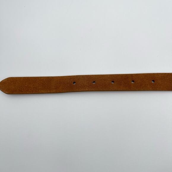 Linea Pelle | NEW Cognac Brown Skinny Suede Belt Round Circle Brass Buckle - Picture 7 of 14